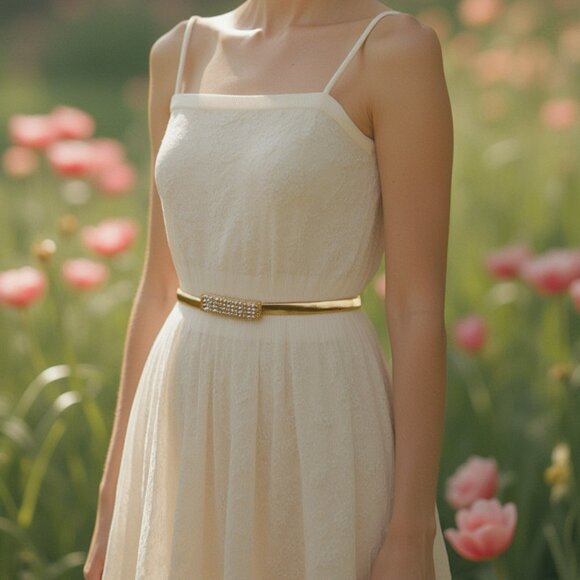 Women Elastic Dressy Belt Stretch Skinny Waistband Gold Metal Bling Buckle S M L - Picture 6 of 12